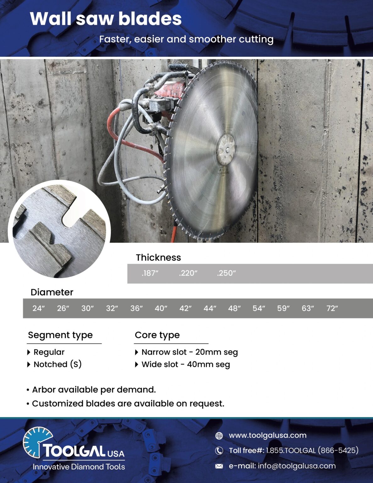 TUSA wall saw blades brochure - 24 in to 72 in diamond wall saw blades